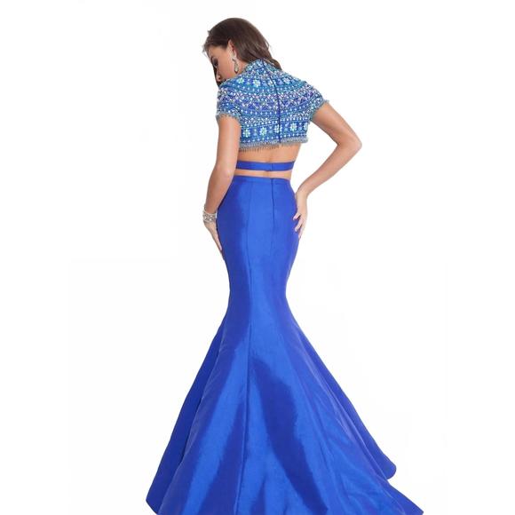 NEW RACHEL ALLAN two-piece beaded taffeta mermaid prom gown in royal - Picture 2 of 2